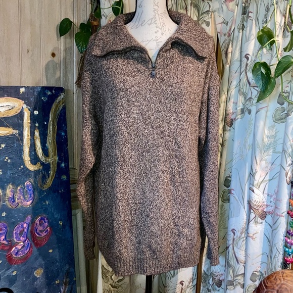 Vintage 90s Wool Zipper Turtleneck Brown Heathered Knit by Woolworths XL Unisex - Picture 7 of 8